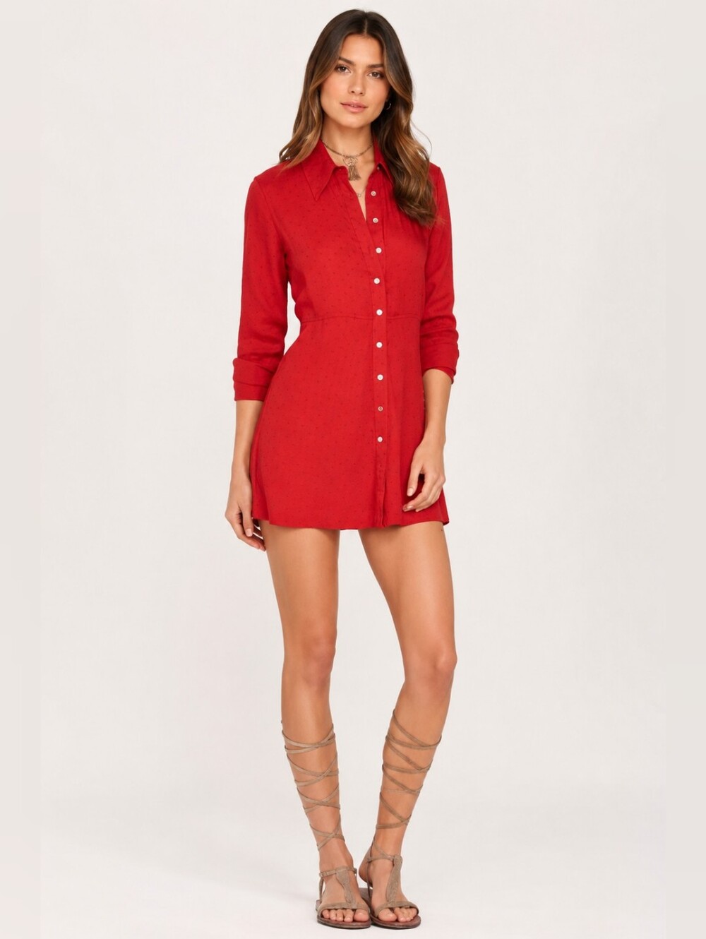 Free People Red Long-Sleeve Button Tunic Dress